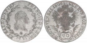 Franz II. (I.) 1792-1835
20 Kreuzer, 1806 G. Nagybanya
6,60g
ANK 41
ss