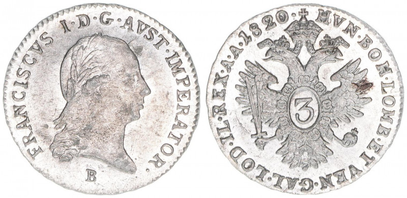 Franz I. 1792-1835
3 Kreuzer, 1820 B. Kremnitz
1,73g
27
stfr