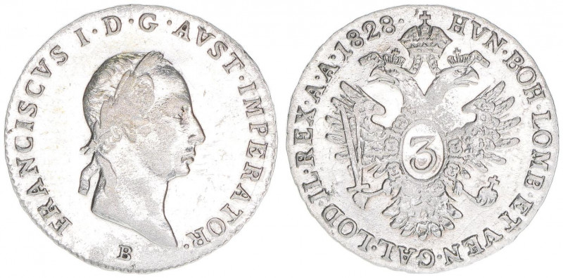 Franz I. 1792-1835
3 Kreuzer, 1828 B. Kremnitz
1,57g
28
vz