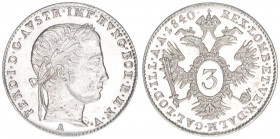 Ferdinand I. 1835-1848
3 Kreuzer, 1840 A. Wien
1,68g
ANK 4
stfr
