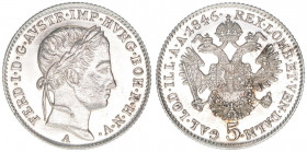 Ferdinand I. 1835-1848
5 Kreuzer, 1846 A. Wien
2,23g
ANK 4
vz/stfr