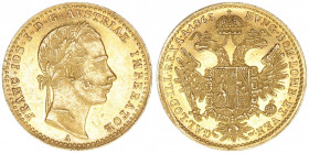 Franz Joseph I. 1848-1916
Dukat, 1865 A. Gold
Wien
3,47g
ANK 2
vz/stfr