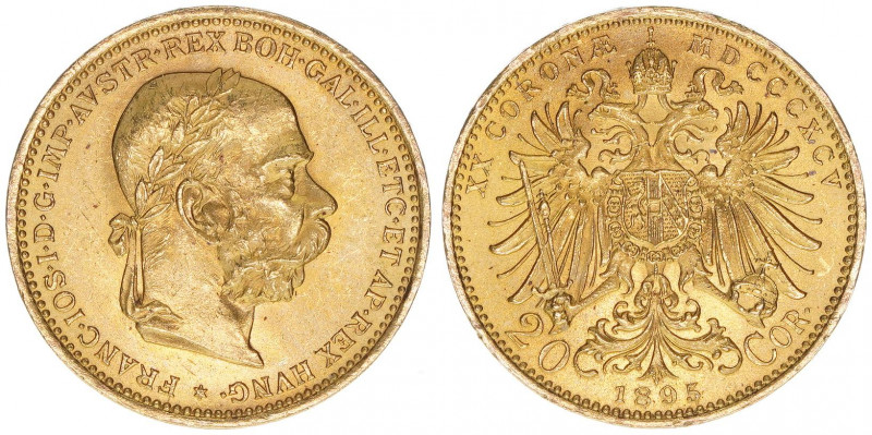 Franz Joseph I. 1848-1916
20 Kronen, 1895. Gold
Wien
6,77g
ANK 24
vz/stfr