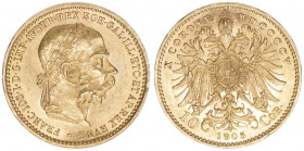 Franz Joseph I. 1848-1916
10 Kronen, 1905. Gold
Wien
3,38g
ANK 20
stfr-