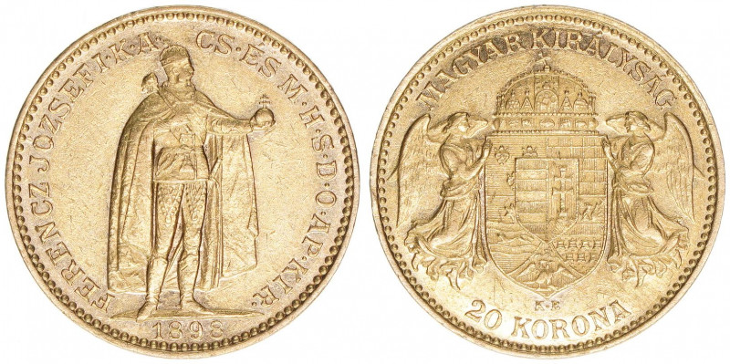 Franz Joseph I. 1848-1916
20 Corona, 1898 KB. Gold
Kremnitz
6,76g
ANK 39
vz+