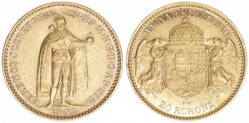 Franz Joseph I. 1848-1916
20 Corona, 1898 KB. Gold
Kremnitz
6,76g
ANK 39
vz+