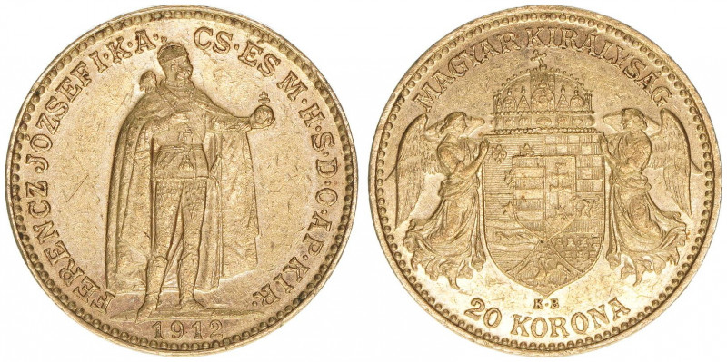 Franz Joseph I. 1848-1916
20 Corona, 1912 KB. Gold
Kremnitz
6,77g
ANK 39
vz