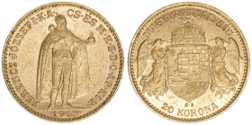 Franz Joseph I. 1848-1916
20 Corona, 1912 KB. Gold
Kremnitz
6,77g
ANK 39
vz
