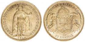 Franz Joseph I. 1848-1916
10 Corona, 1910 KB. Gold
Kremnitz
3,37g
ANK 38
stfr-