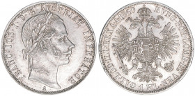 Franz Joseph I. 1848-1916
1 Gulden, 1860 A. Wien
12,34g
J.328
vz++