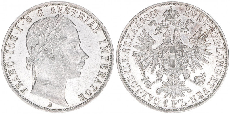 Franz Joseph I. 1848-1916
1 Gulden, 1861 A. Wien
12,35g
J.328
stfr-