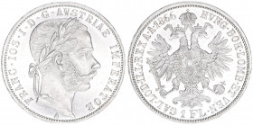 Franz Joseph I. 1848-1916
1 Gulden, 1866 A. sehr seltenes Jahr - Kranzschleife tiefer, stärkerer Bart
Wien
12,37g
ANK 29
stfr