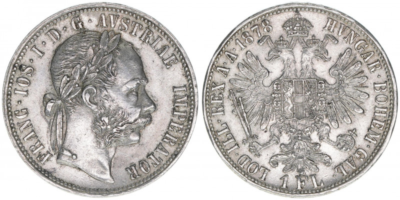Franz Joseph I. 1848-1916
1 Gulden, 1878. mit Randschrift
Wien
12,38g
J.342
vz/s...