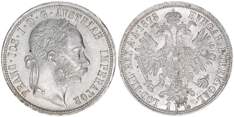 Franz Joseph I. 1848-1916
1 Gulden, 1878. mit Randschrift
Wien
12,36g
J.342
stfr...