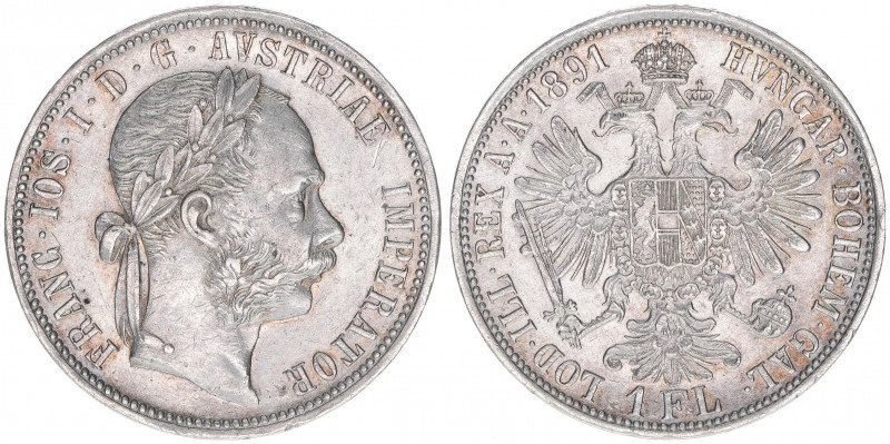 Franz Joseph I. 1848-1916
1 Gulden, 1891. Wien
12,34g
ANK 31
vz+