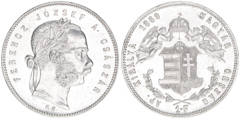 Franz Joseph I. 1848-1916
1 Forint, 1869 KB. Kremnitz
12,34g
ANK 92
stfr-
