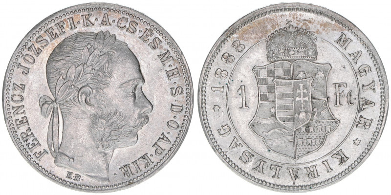 Franz Joseph I. 1848-1916
1 Forint, 1883 KB. Kremnitz
12,34g
ANK 94
vz/stfr
