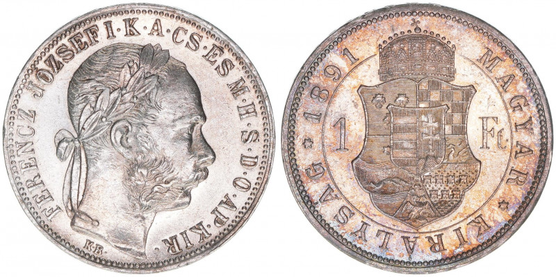 Franz Joseph I. 1848-1916
1 Forint, 1891 KB. Kremnitz
12,32g
ANK 95
stfr