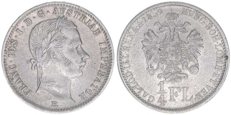 Franz Joseph I. 1848-1916
1/4 Gulden, 1859 E. Karlsburg
5,24g
J.327
ss/vz