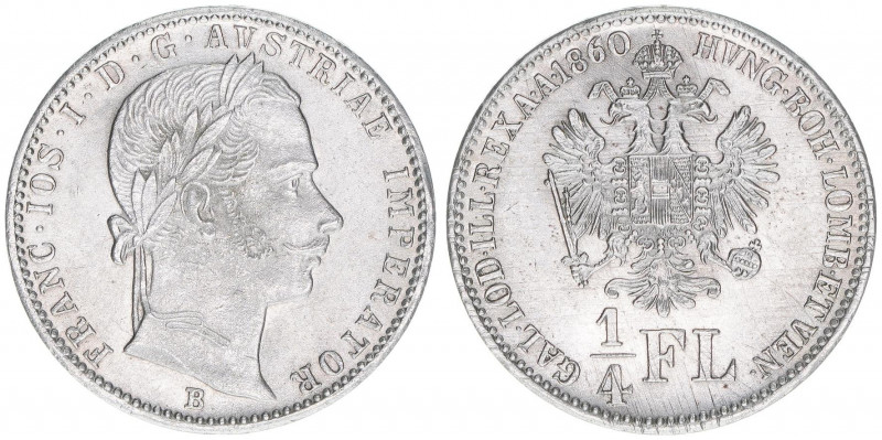 Franz Joseph I. 1848-1916
1/4 Gulden, 1860 B. Kremnitz
5,34g
J.327
stfr