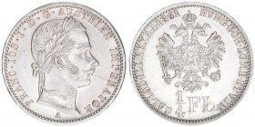 Franz Joseph I. 1848-1916
1/4 Gulden, 1861 A. Wien
5,33g
ANK 24
vz/stfr