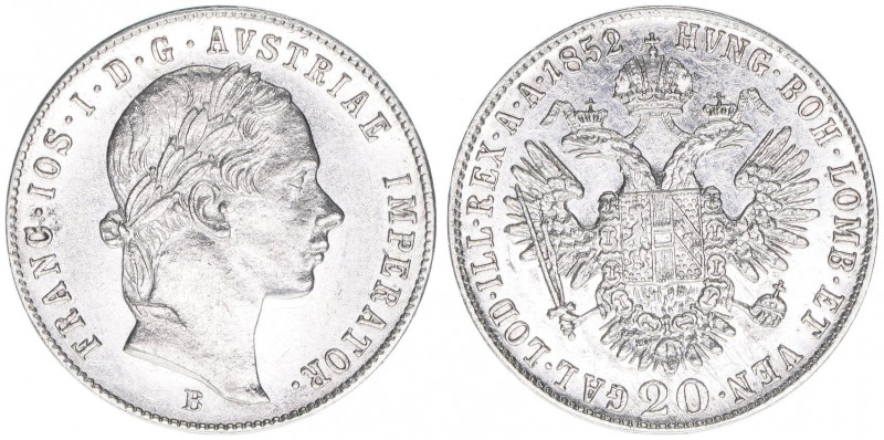 Franz Joseph I. 1848-1916
20 Kreuzer, 1852 B. Kremnitz
4,33g
J.294
vz/stfr