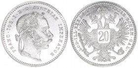 Franz Joseph I. 1848-1916
20 Kreuzer, 1869. Erstabschlag
Wien
2,64g
J.340
stfr