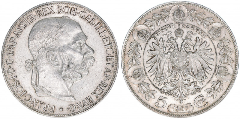 Franz Joseph I. 1848-1916
5 Kronen, 1907. Wien
24,00g
ANK 71
ss/vz