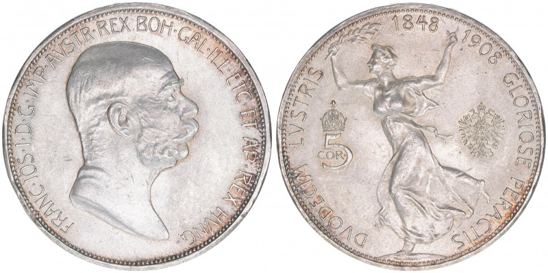 Franz Joseph I. 1848-1916
5 Kronen, 1908. zum 60jährigen Regierungsjubiläum
Wien...