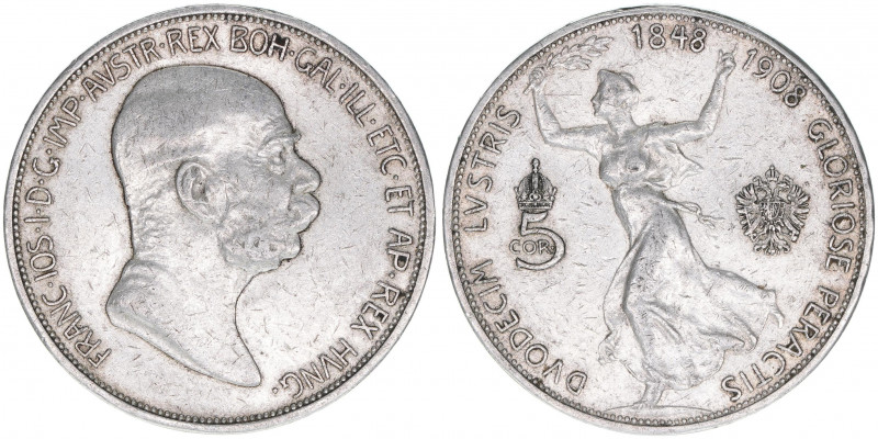 Franz Joseph I. 1848-1916
5 Kronen, 1908. zum 60jährigen Regierungsjubiläum
Wien...