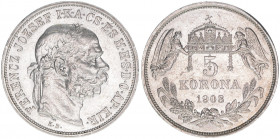 Franz Joseph I. 1848-1916
5 Korona, 1908 KB. Kremnitz
23,96g
ANK 108
stfr