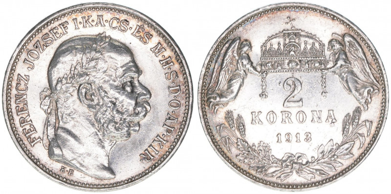 Franz Joseph I. 1848-1916
2 Korona, 1913 KB. Kremnitz
10,07g
ANK 107
vz/stfr