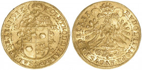 Wolf Dietrich von Raitenau 1587-1612
Erzbistum Salzburg. 2 Dukaten, 1591. nach der Reichsmünzordnung mit Titel von Rudolph II.
Salzburg
6,93g
Zöttl 89...