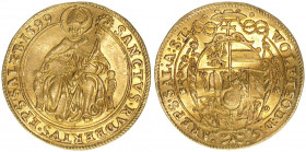 Wolf Dietrich von Raitenau 1587-1612
Erzbistum Salzburg. 2 Dukaten, 1599. Salzburg
6,94g
Zöttl 875, Probszt 764
vz+