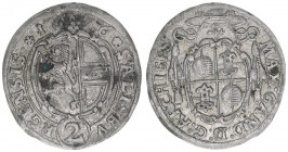 Max Gandolph Graf Kuenburg 1668-1687
Erzbistum Salzburg. 1/2 Batzen, 1676. Salzburg
1,08g
Zöttl 2038, Probszt 1694
ss