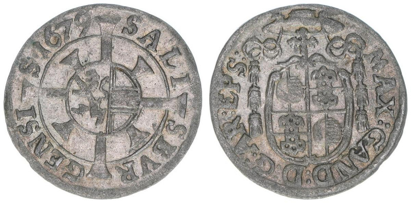 Max Gandolph Graf Kuenburg 1668-1687
Erzbistum Salzburg. 1 Kreuzer, 1679. Salzbu...