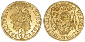 Franz Anton Fürst von Harrach 1709-1727
Erzbistum Salzburg. 1/4 Dukat, 1714. Salzburg
0,88g
Zöttl 2381, Probszt 1986
stfr