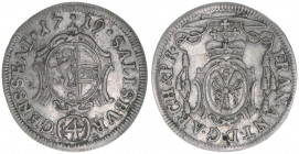Franz Anton Fürst von Harrach 1709-1727
Erzbistum Salzburg. Batzen, 1719. Salzburg
2.28g
Zöttl 2458, Probszt 2044
vz
