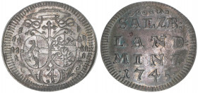 Jakob Ernst Graf Liechtenstein 1745-1747
Erzbistum Salzburg. Landbatzen, 1745. Salzburg
2,21g
Zöttl 2818, Probszt 2195
vz/stfr