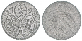 Andreas Jakob Graf Dietrichstein 1747-1753
Erzbistum Salzburg. 1/2 Kreuzer, 1748. Salzburg
0,53g
Zöttl 2868, Probszt 2227
vz/stfr