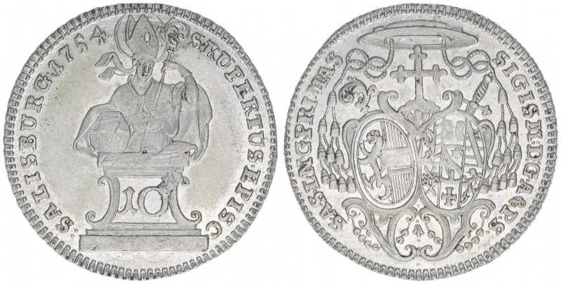 Sigismund III. Graf Schrattenbach 1753-1771
Erzbistum Salzburg. 10 Kreuzer, 1754...