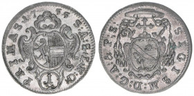 Sigismund III. Graf Schrattenbach 1753-1771
Erzbistum Salzburg. 1 Kreuzer, 1755. Salzburg
0,69g
Zöttl 3089, Probszt 2361
vz+