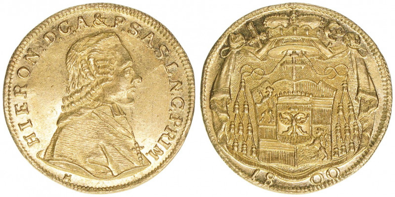 Hieronymus Graf Colloredo 1772-1803
Erzbistum Salzburg. Dukat, 1800. Salzburg
3,...