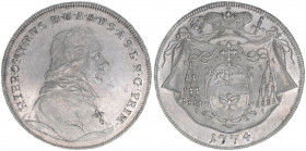Hieronymus Graf Colloredo 1772-1803
Erzbistum Salzburg. Taler, 1774. ohne Signatur!
Salzburg
27,85g
Zöttl 3207, Probszt 2427
vz