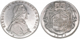 Hieronymus Graf Colloredo 1772-1803
Erzbistum Salzburg. Taler, 1792. Signatur M
Salzburg
27,93g
Zöttl 3232, Probszt 2426
vz/stfr