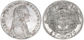 Hieronymus Graf Colloredo 1772-1803
Erzbistum Salzburg. 20 Kreuzer, 1776. Salzburg
6,67g
Zöttl 3266, Probszt 2474
ss/vz