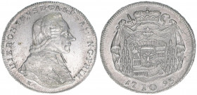 Hieronymus Graf Colloredo 1772-1803
Erzbistum Salzburg. 10 Kreuzer, 1795. äußerst selten - Variante ohne Blumen!
Salzburg
3,92g
Zöttl 3315, Probszt 25...