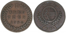 Hieronymus Graf Colloredo 1772-1803
Erzbistum Salzburg. 1 Kreuzer, 1790. Salzburg
5,74g
Zöttl 3346, Probszt 2551
ss/vz