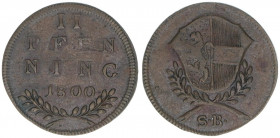 Hieronymus Graf Colloredo 1772-1803
Erzbistum Salzburg. 2 Pfennige, 1800. Salzburg
2,91g
Zöttl 3373, Probszt 2575
ss/vz