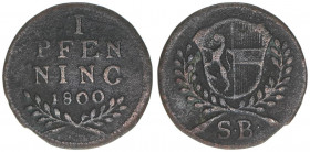Hieronymus Graf Colloredo 1772-1803
Erzbistum Salzburg. Pfennig, 1800. Lorbeer hochgezogen
Salzburg
1,23g
Zöttl 3399, Probszt 2598
ss